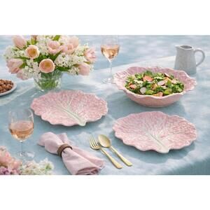 Sur La Table 2000 Unique Pink Cabbage Stoneware Bowl & 2 Plates